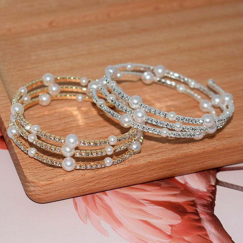 Trend Open Pearl Rhinestone Everyday Joker Bracelet