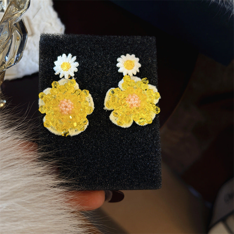 Women's Little Daisy Flower Crystal Woven Resin Girly Rings