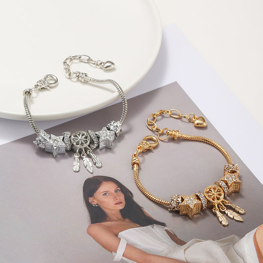 Bracelets à homard avec pendentif attrape-rêves en perles simples pour femmes