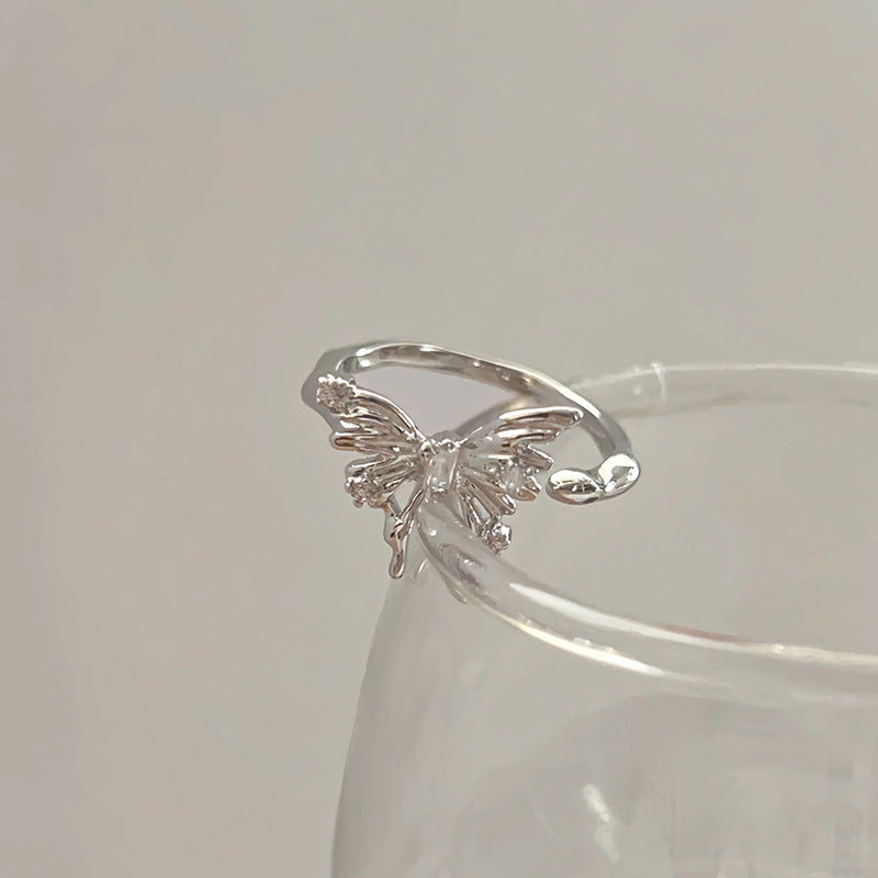 Three-dimensional Butterfly Female Simple Elegant Zircon Rings