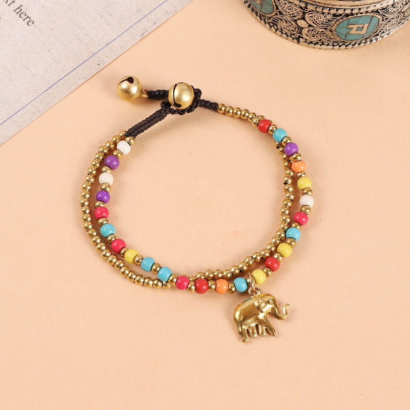 Women's Style Elephant Tibetan Exotic Bohemian Double Beaded Bell Retro Bracelets