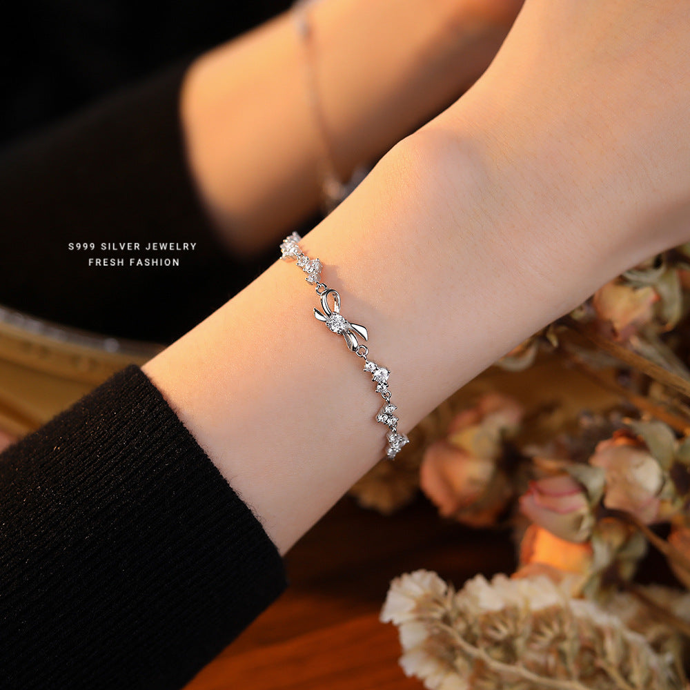 Sier Shiny Zircon Bow Light Luxury Graceful Beautiful Bracelets