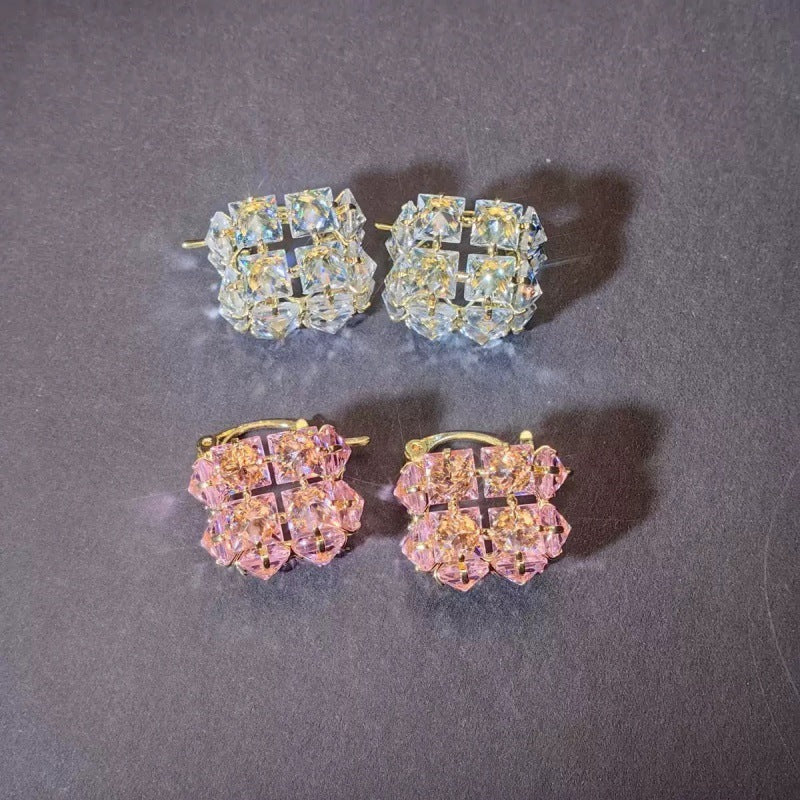 Women's Luxury Square Candy Flash Real Gold Zircon Exquisite Wind Without Ear Clip