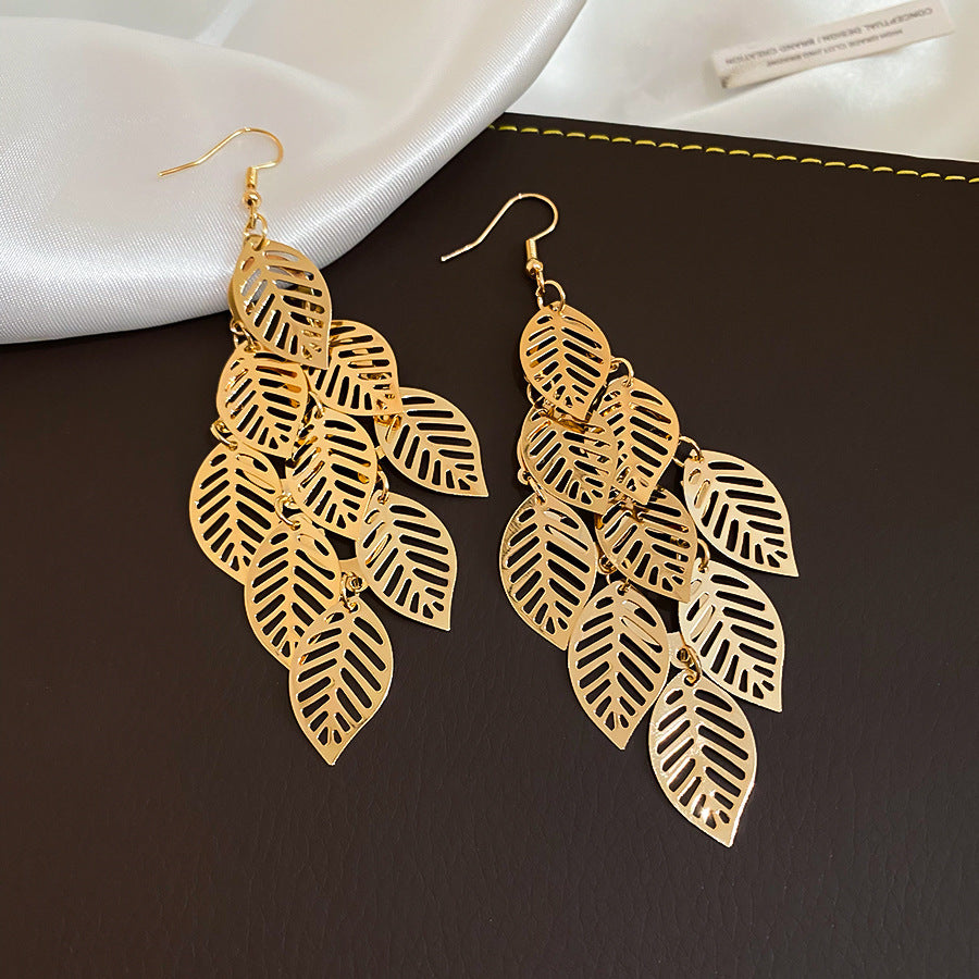 Sier Needle Matte Ear Hook Diamond Design Tassel Light Luxury Earrings
