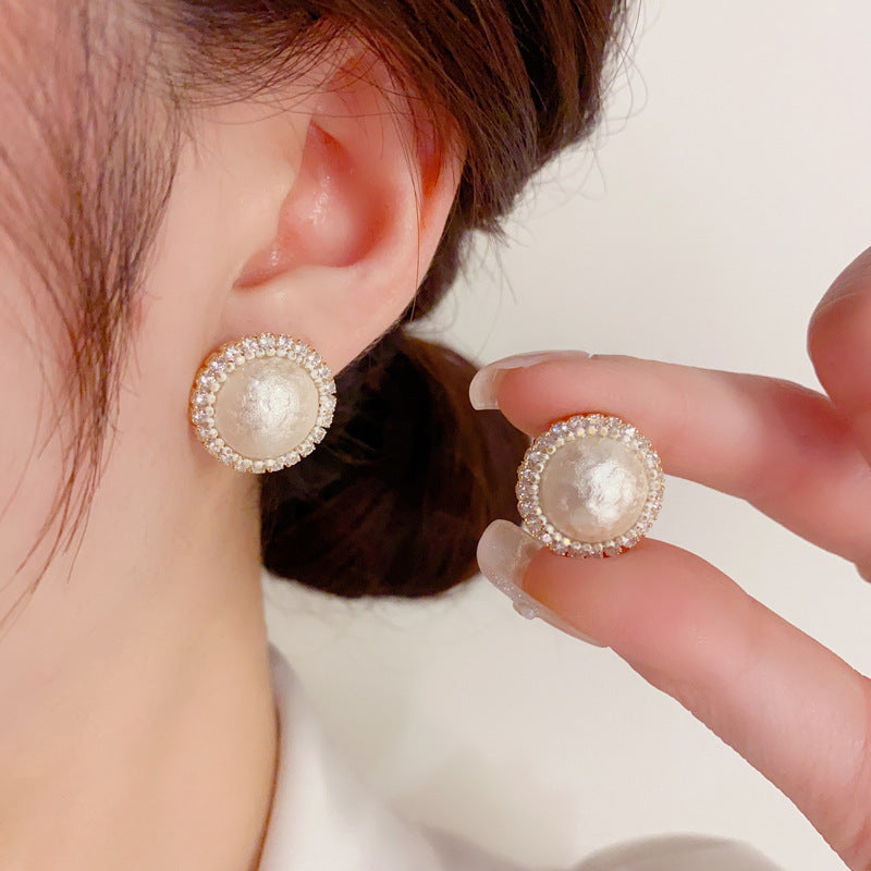 Korean Style Retro Elegant Round Pearl Sier Earrings