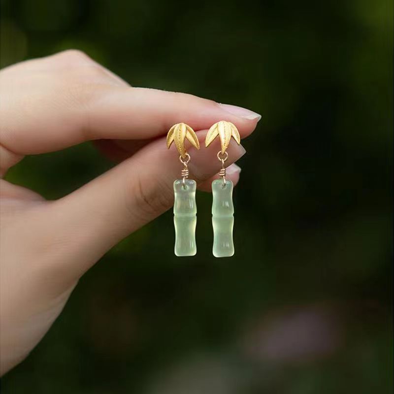 Women's Festival Chinese Style National Jade Green High-grade Cheongsam Gift Stud Earrings
