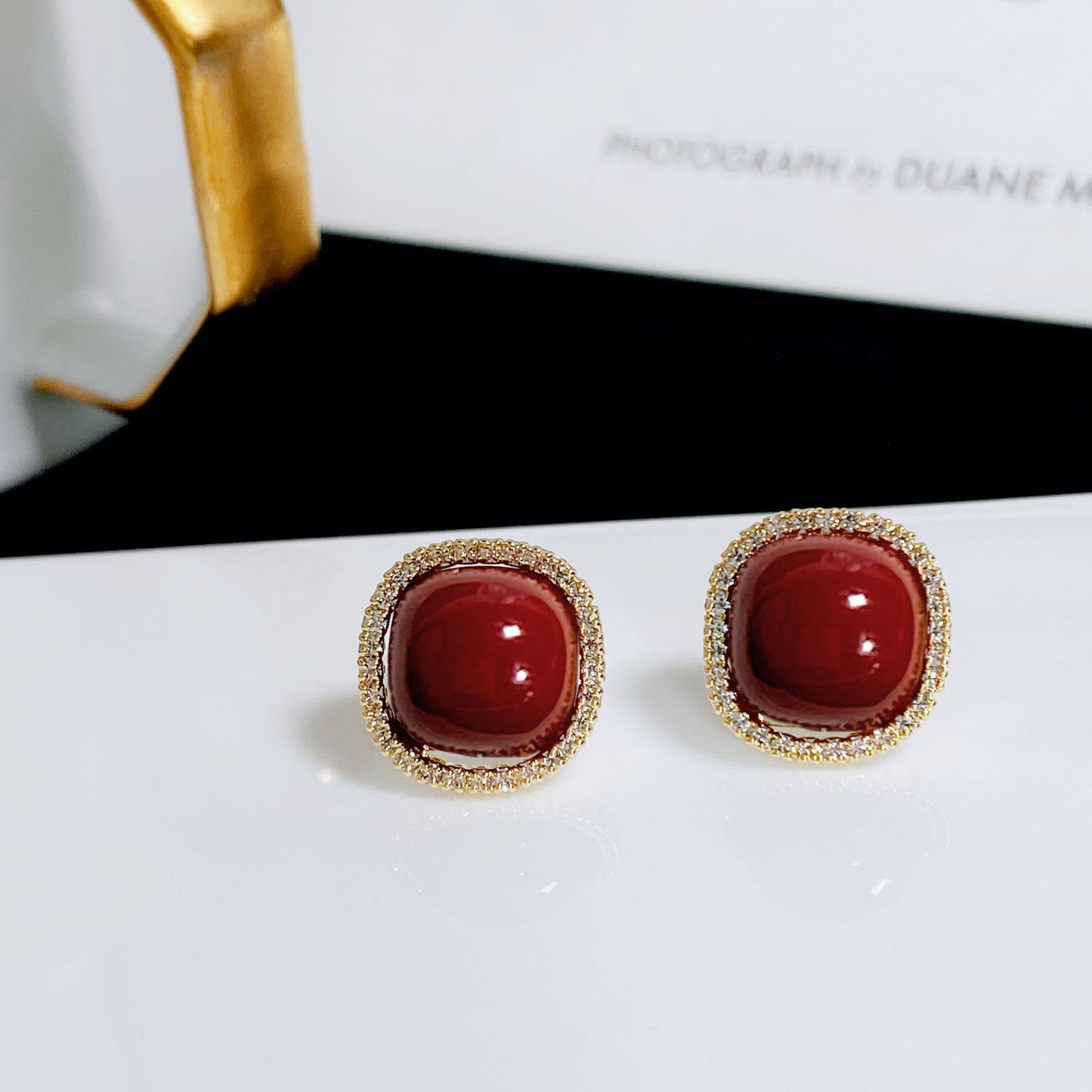 Women's Red Pearl Sier Needle Korean Style Elegant Earrings