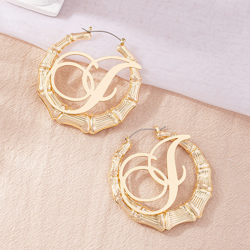 Geometric Bamboo Design Fashion Alphabet Letter Female Earrings