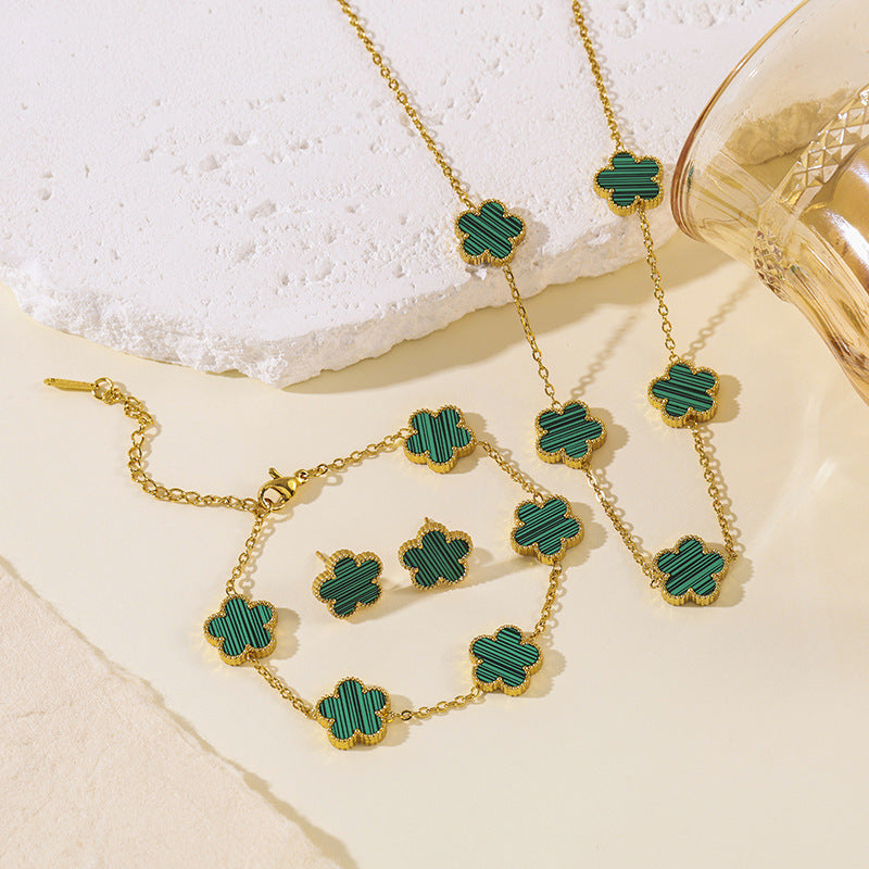 Titanium Steel Clover Flower Suit Light Luxury Jewelry Set