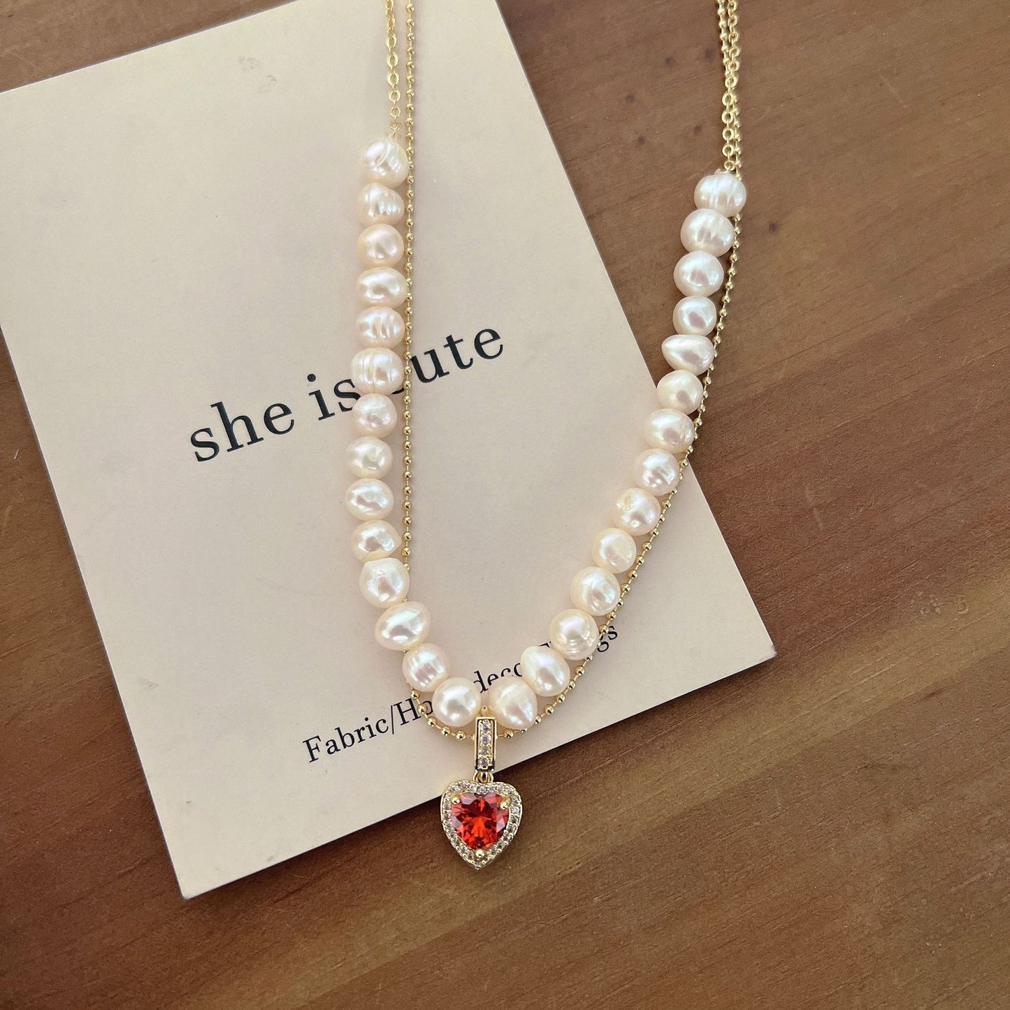 Freshwater Pearl Heart Sweet Grace Cool Hot Clavicle Necklaces