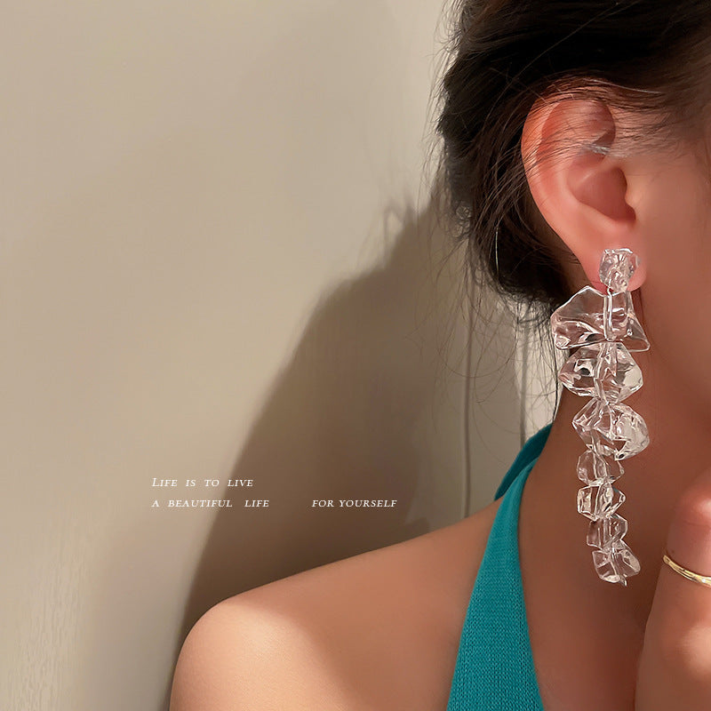 Artificial Acrylic Ice Cubes Retro Long High Earrings