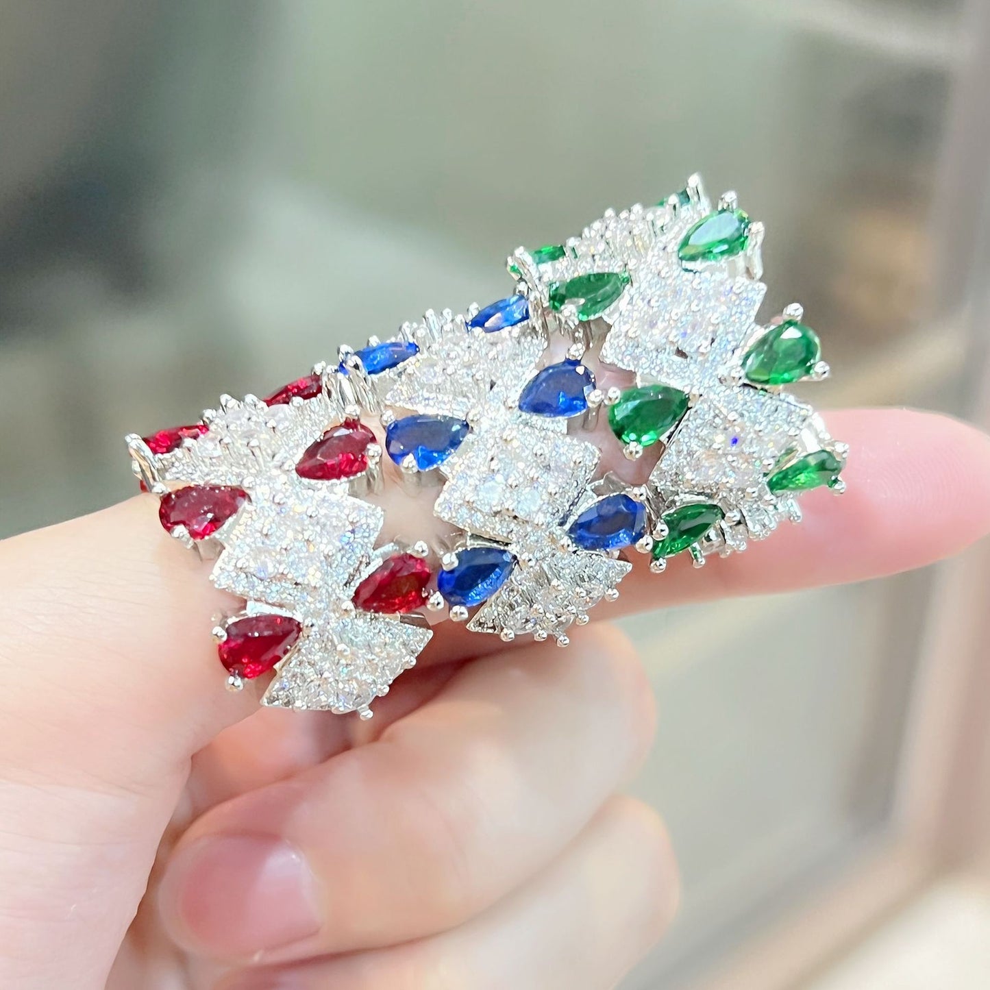 Bijoux Bagues incrustées de luxe en diamant rouge et bleu