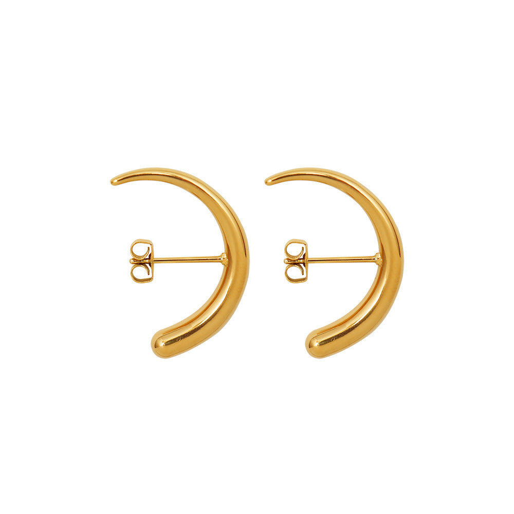 Women's French Style Moon Crescent Personality Titanium Steel Earrings