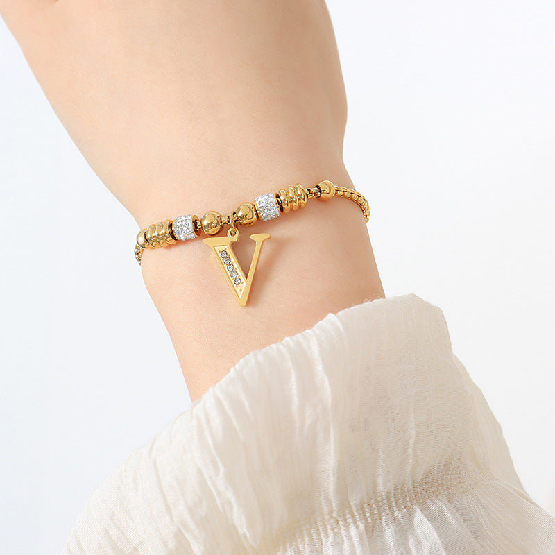 Gold English Letters Pendant Rhinestone Tassel Bracelets