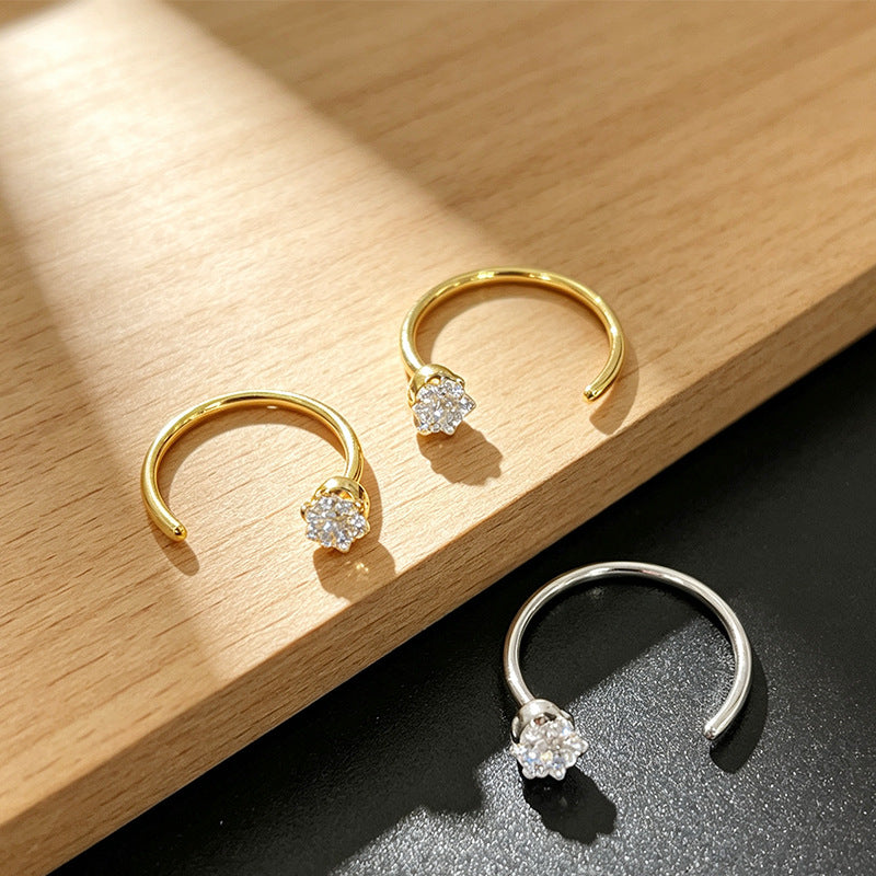 Stainless Steel Zircon Semicircle Ear Hook Rings
