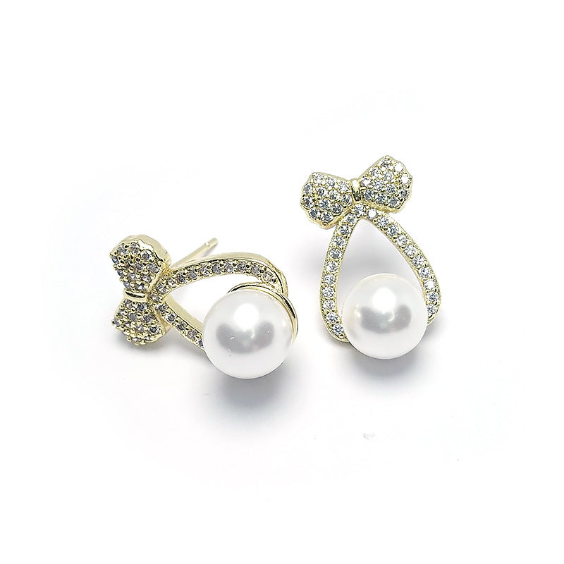 Simulation Pearl Bow Female Graceful And Cute Fresh Rings