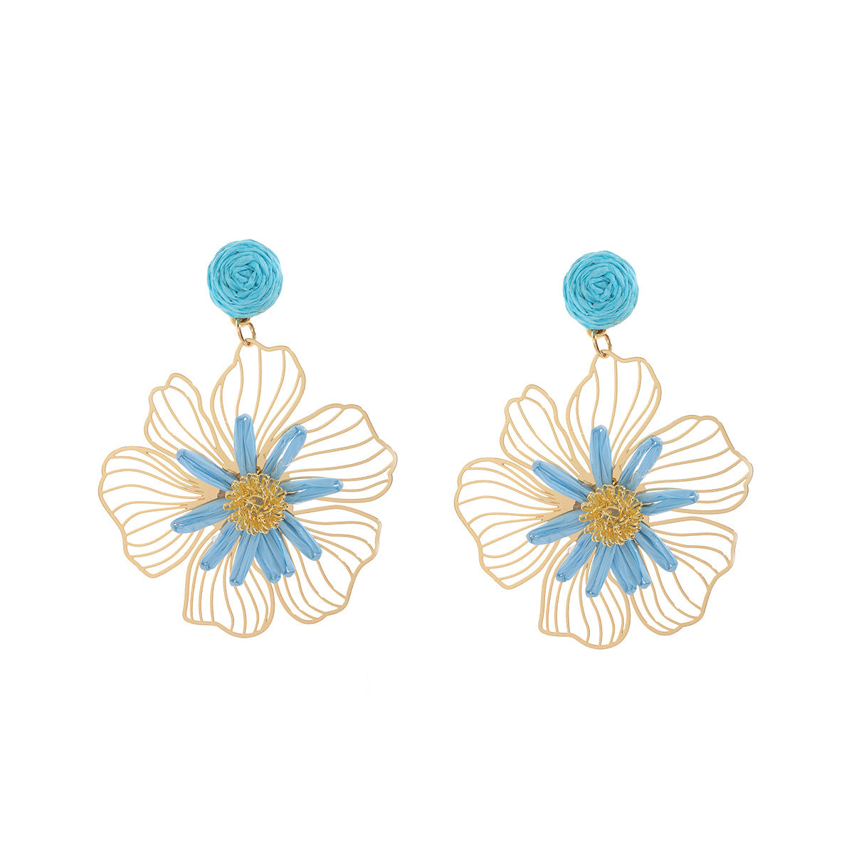Women's Woven Hollowed Three-dimensional Flower For Beach Vacation Rings