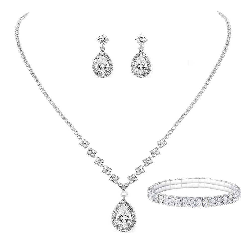 Bridesmaid Prom Costume Rhinestone Bridal Wedding Metal Jewelry Set