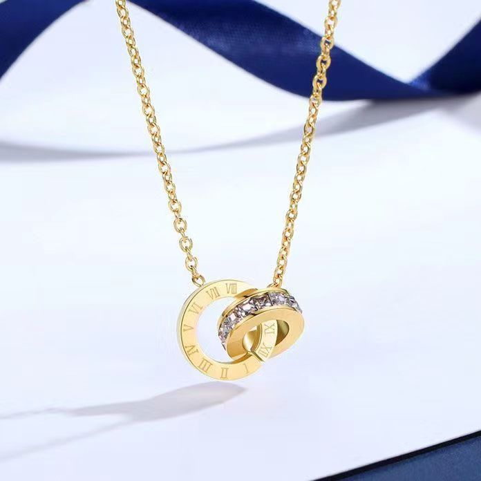 Buckle Roman Digital Diamond Titanium Steel Female Clavicle Chain Necklace