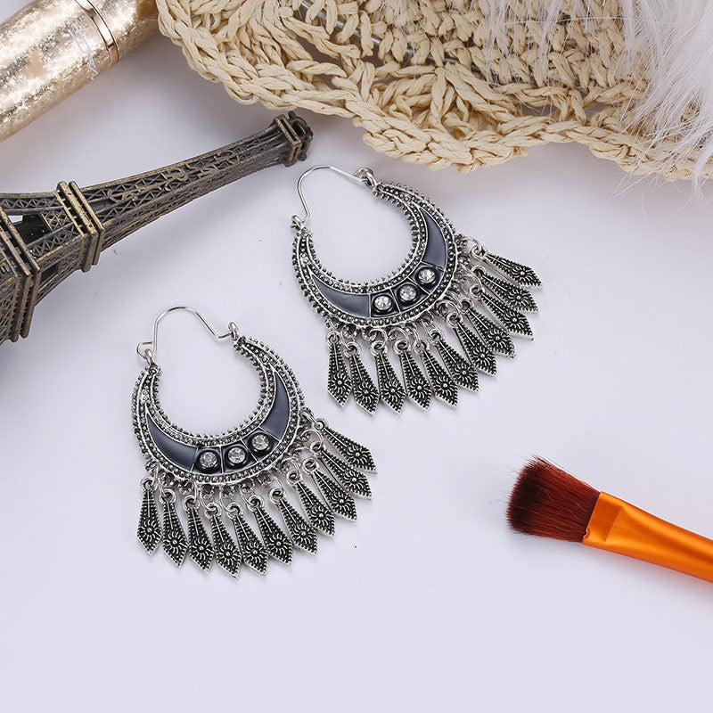 Vintage National Fashion Tassel Bohemian Black Earrings