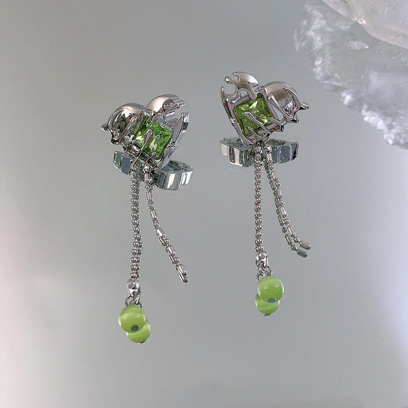 Women's Design Green Loving Heart Zircon Ear Earrings