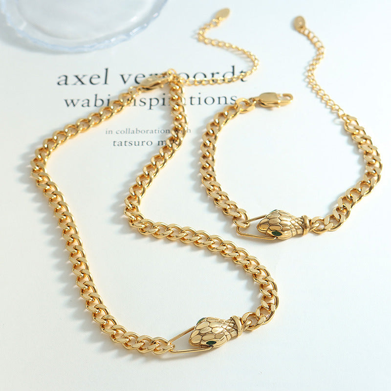 Snake Head Titanium Steel Gold-plated Fashion Jewelry Set
