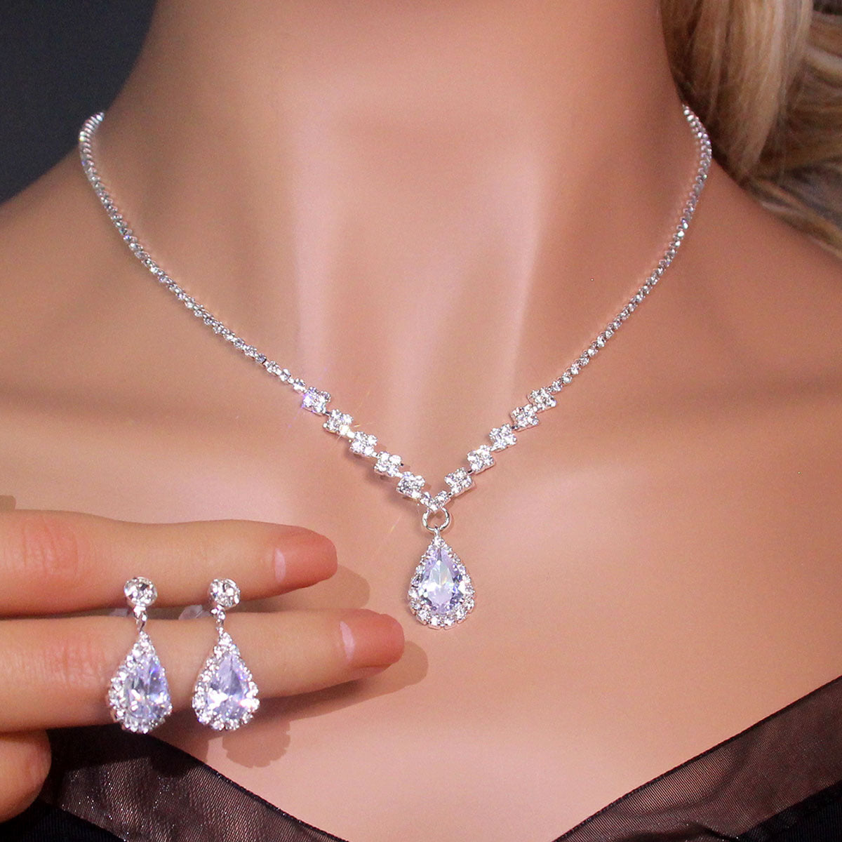 Bridal Fashion Rhinestone Water Drop Zircon Jewelry Set