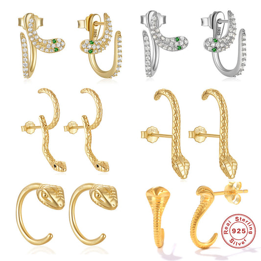 Sterling Sier Creative Irregular Diamond Snake-shaped Earrings