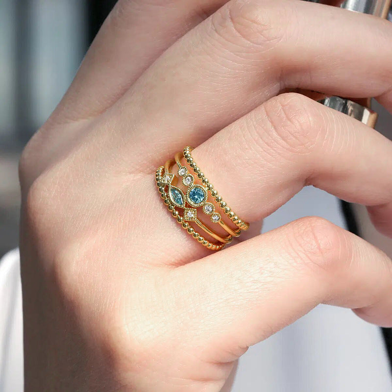 Shi Palace Style Geometric Arrangement Multilayer Female Exotic Ring