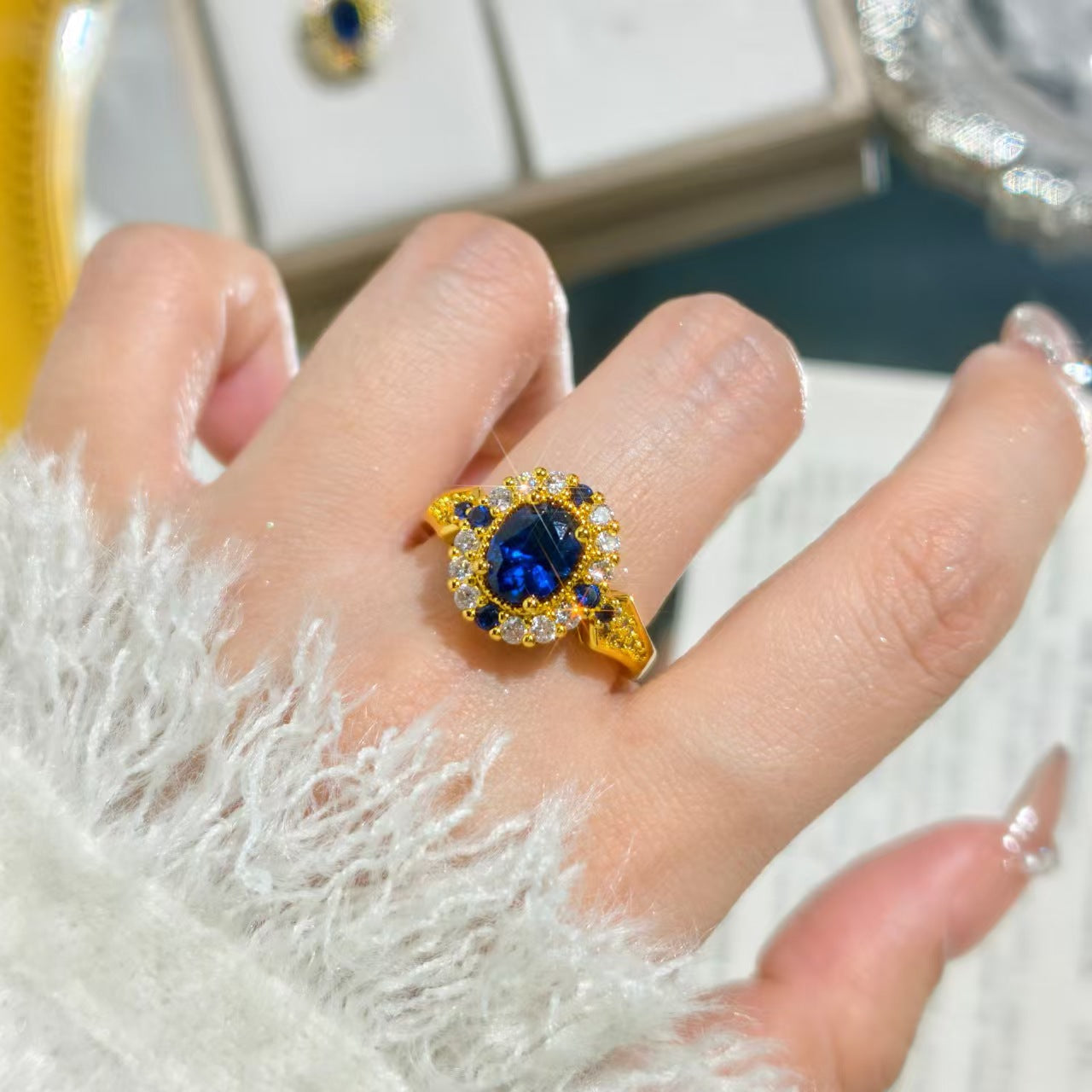 Interest Light Luxury Chinese Style Blue Pointed Crystal Jewelry Set