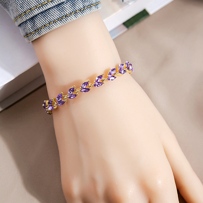 Rhinestone Fashion Color Willow Leaf Diamond Versatile Design Light Bracelets