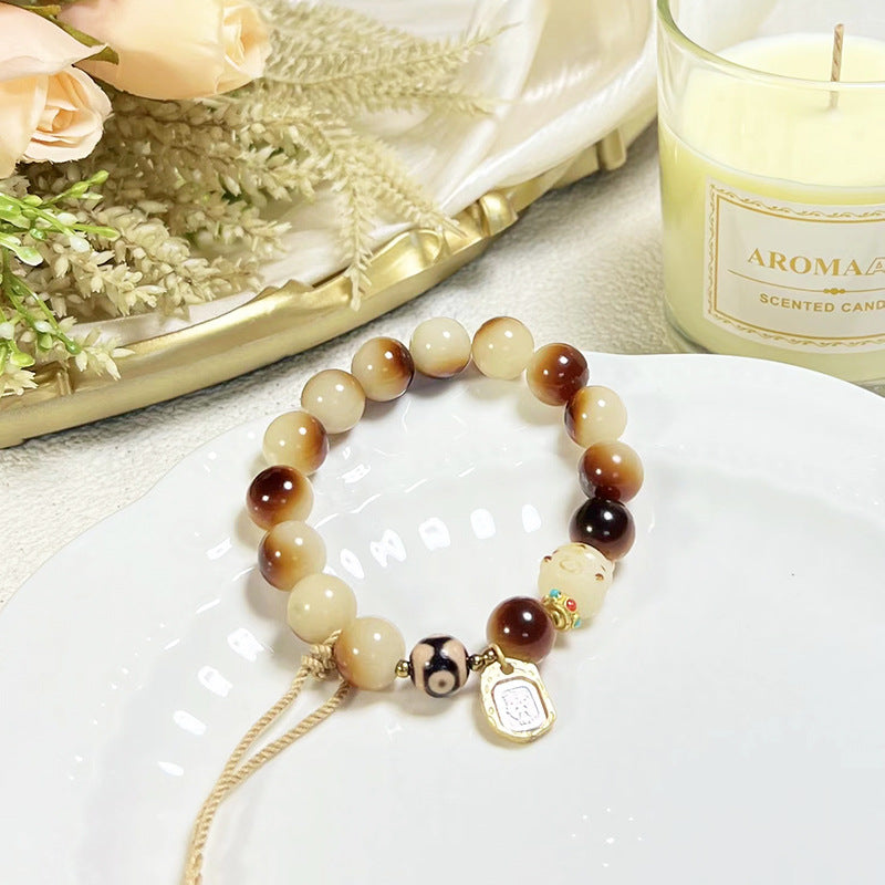 Bracelets de graines blanches naturelles de racine de Bodhi de charbon de bois pour femmes