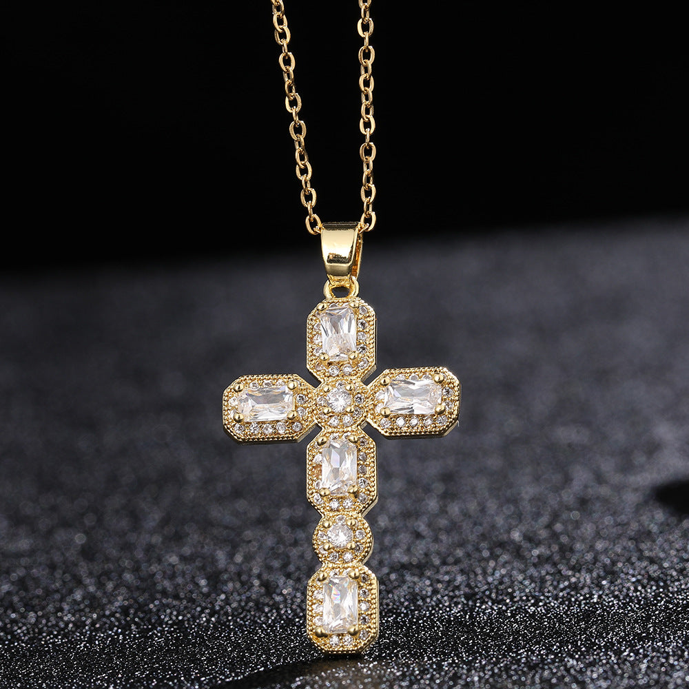 Women's & Men's & Hip Hop Crocheted Diamond Cross Ornament And Couple Necklaces