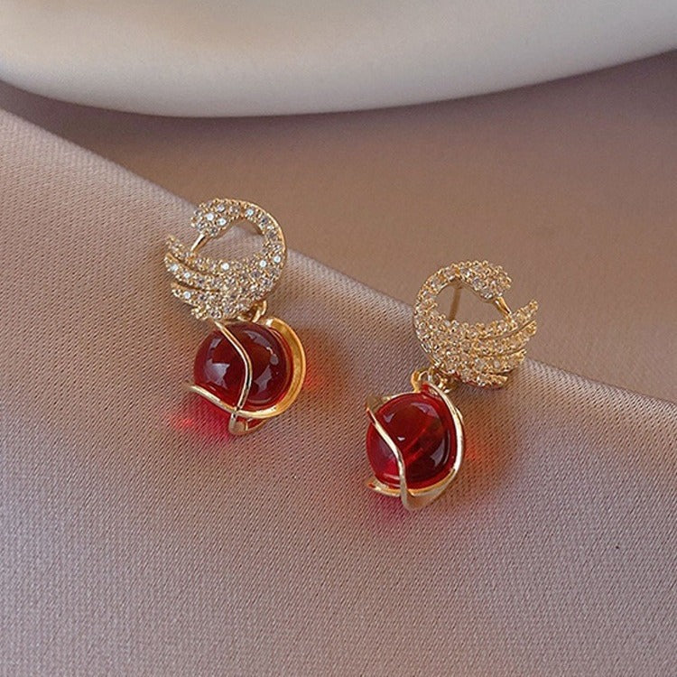 High-grade Swan Trendy Temperament Red Opal Earrings