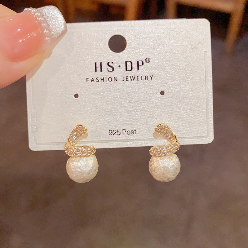 Fashion Simple Gentle Versatile Zircon Cotton Beads Niche Unique Design Earrings