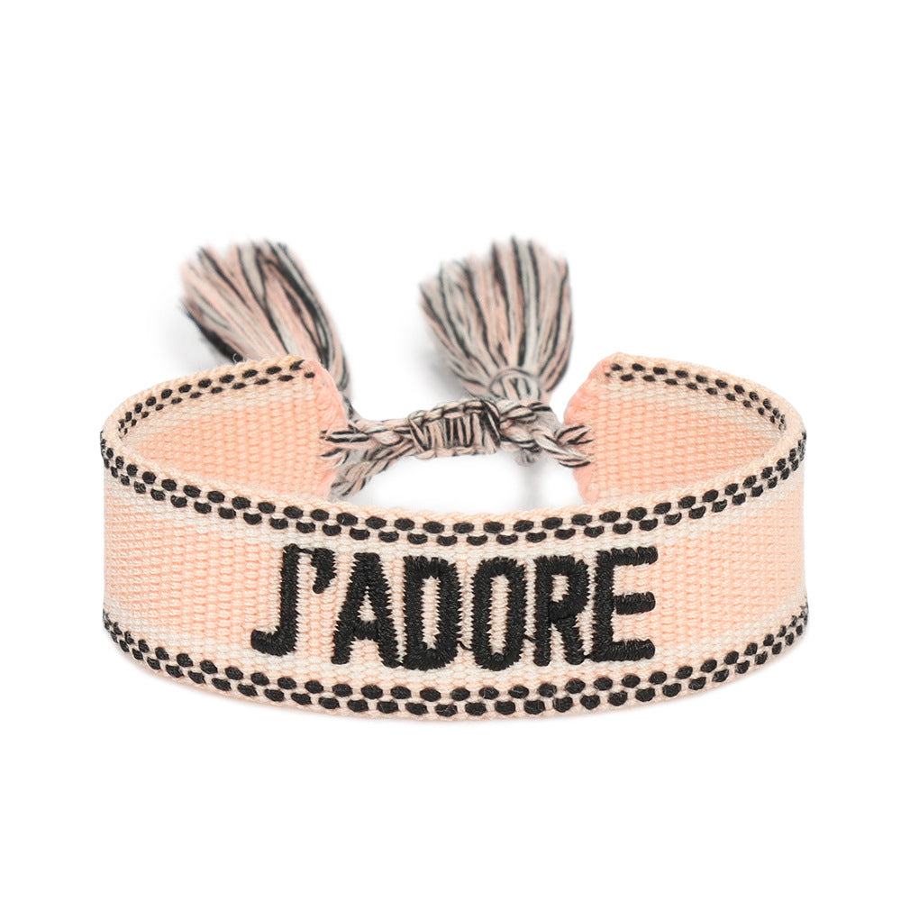 Women's Embroidered Letter Ribbon Carrying Strap Hand Bracelets