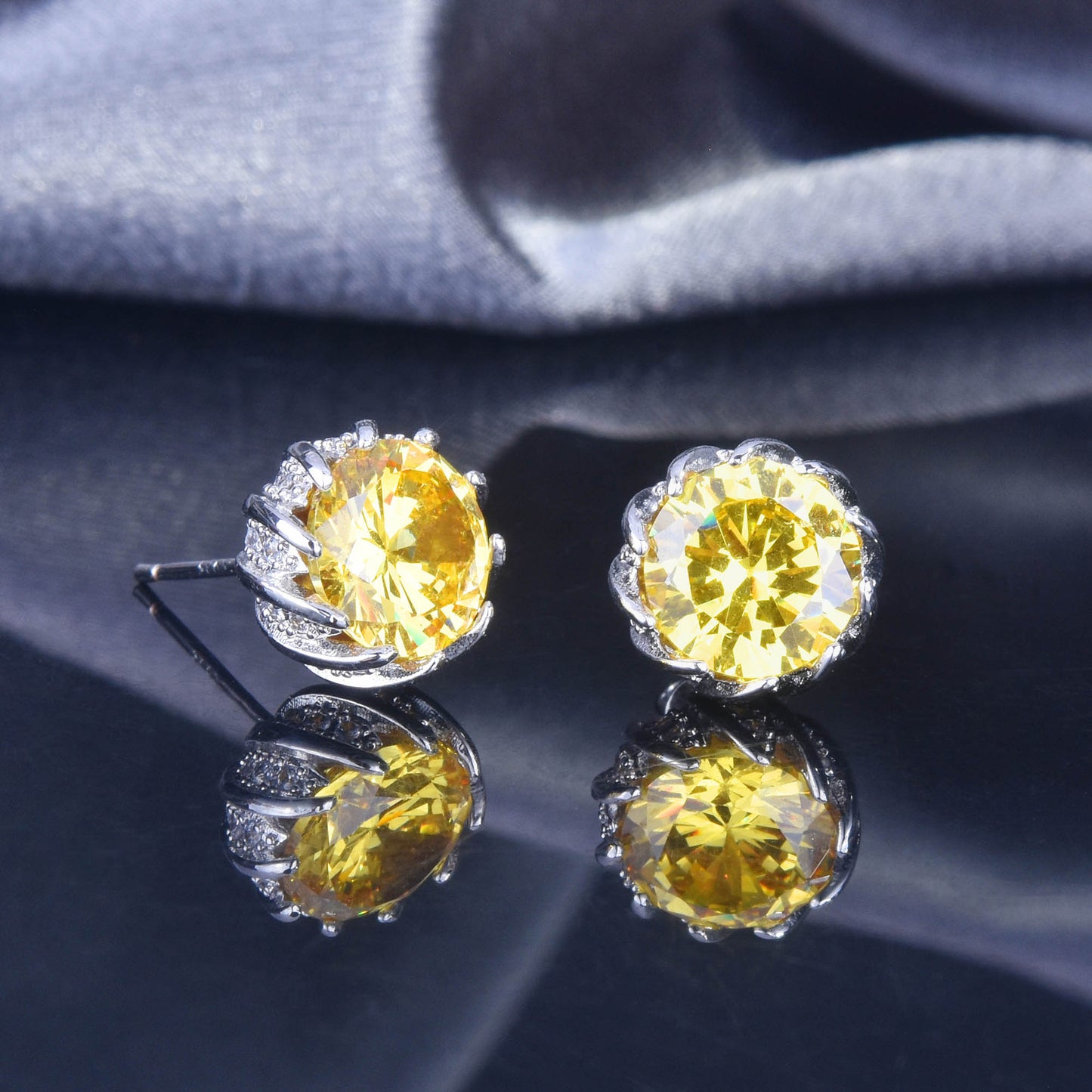 Full Diamond Lotus Carat Bright Yellow Colored Jewelry Set