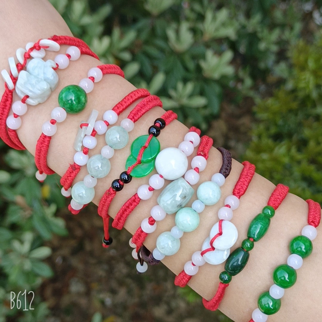 Bracelet de cheville en corde rouge en cristal de jade, deux bracelets