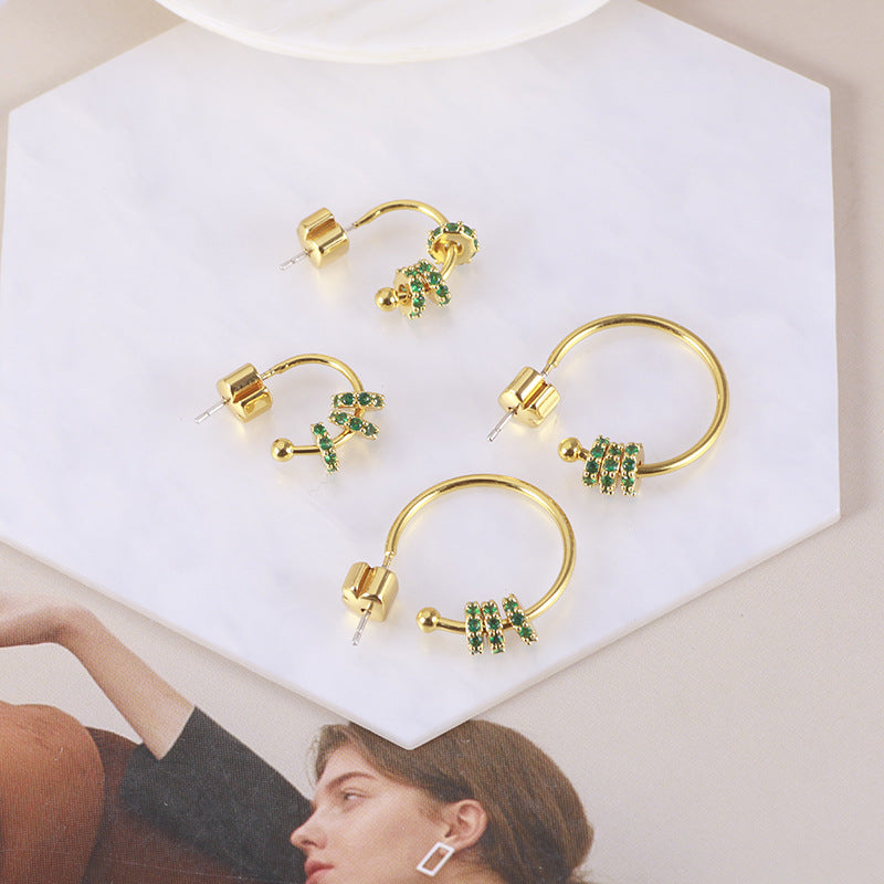 Green Zircon Detachable Style Open Size Ear Sier Stud Earrings