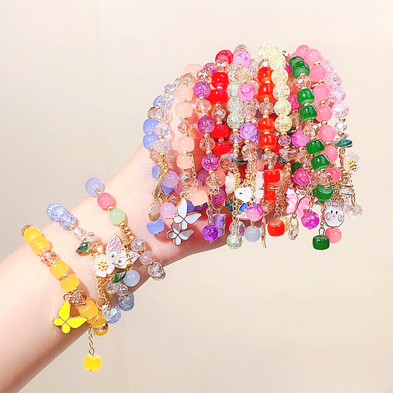 Children's Glaze Beaded Princess Cartoon Crystal Flowers Bracelets