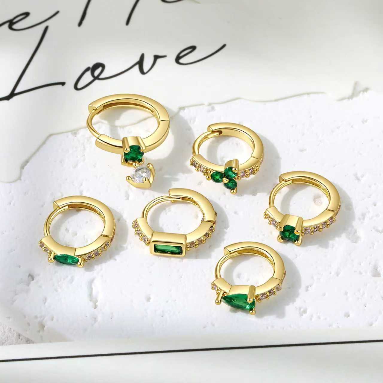 Gold Clip Female Temperament Wild Inlaid Emerald Zircon Earrings