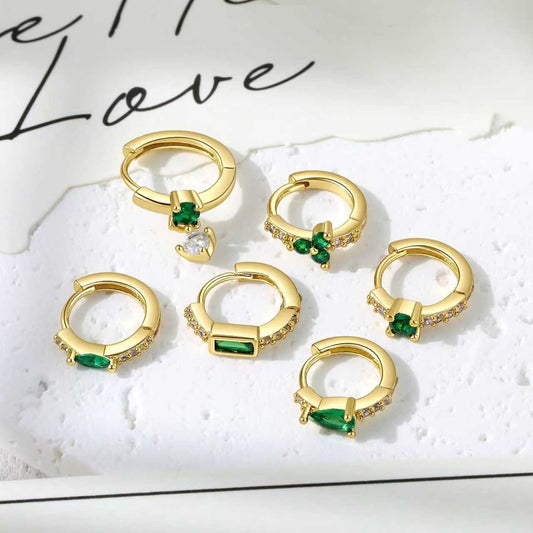 Gold Clip Female Temperament Wild Inlaid Emerald Zircon Earrings