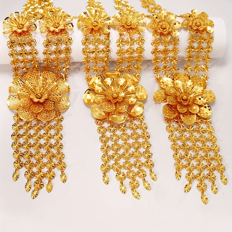 Women's Gold-plated Hollow Flower Tassel For African Jewelry Set