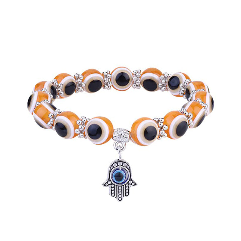 Devil Eye Fatima Palm Beaded Resin Glaze Blue Eyes Bracelets
