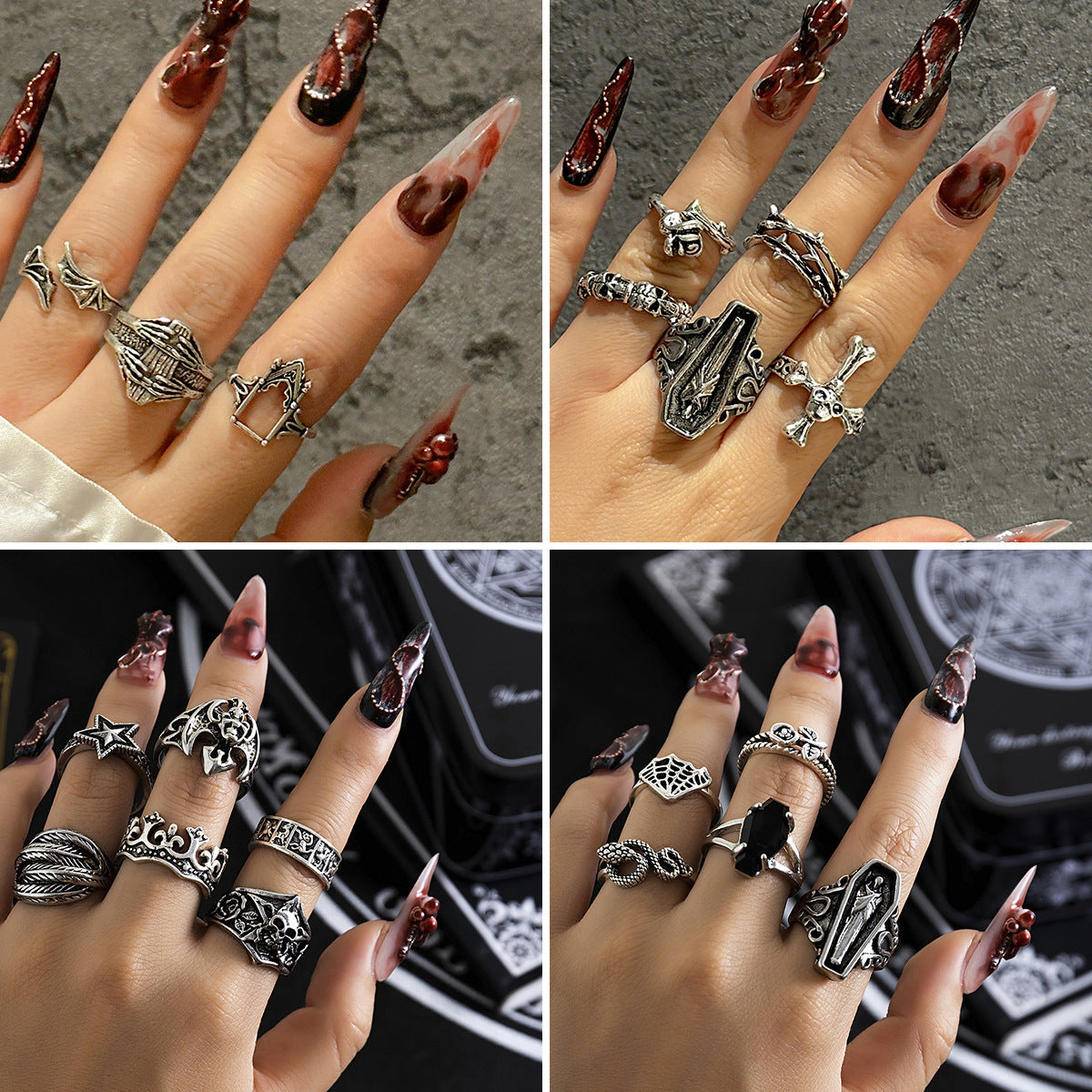 Vintage Knuckle Suit Hip Hop Carved Bat Rings