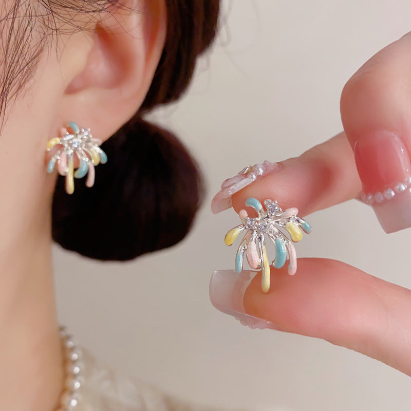 Thick Sier Drop Oil Bouquet Female Temperament Light Luxury Simple Earrings