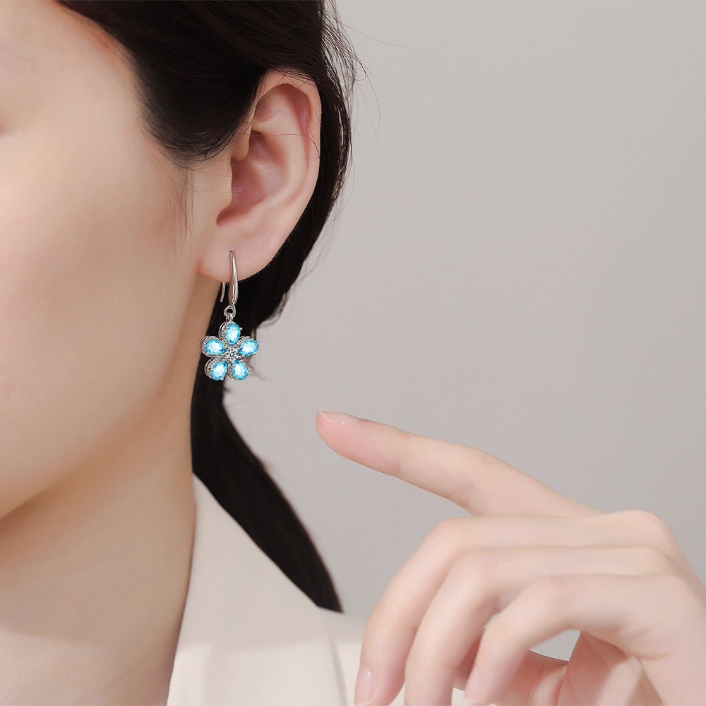 Women's Zircon Five Petal Flower Ear Clip Eardrops Elegant Personality Rings