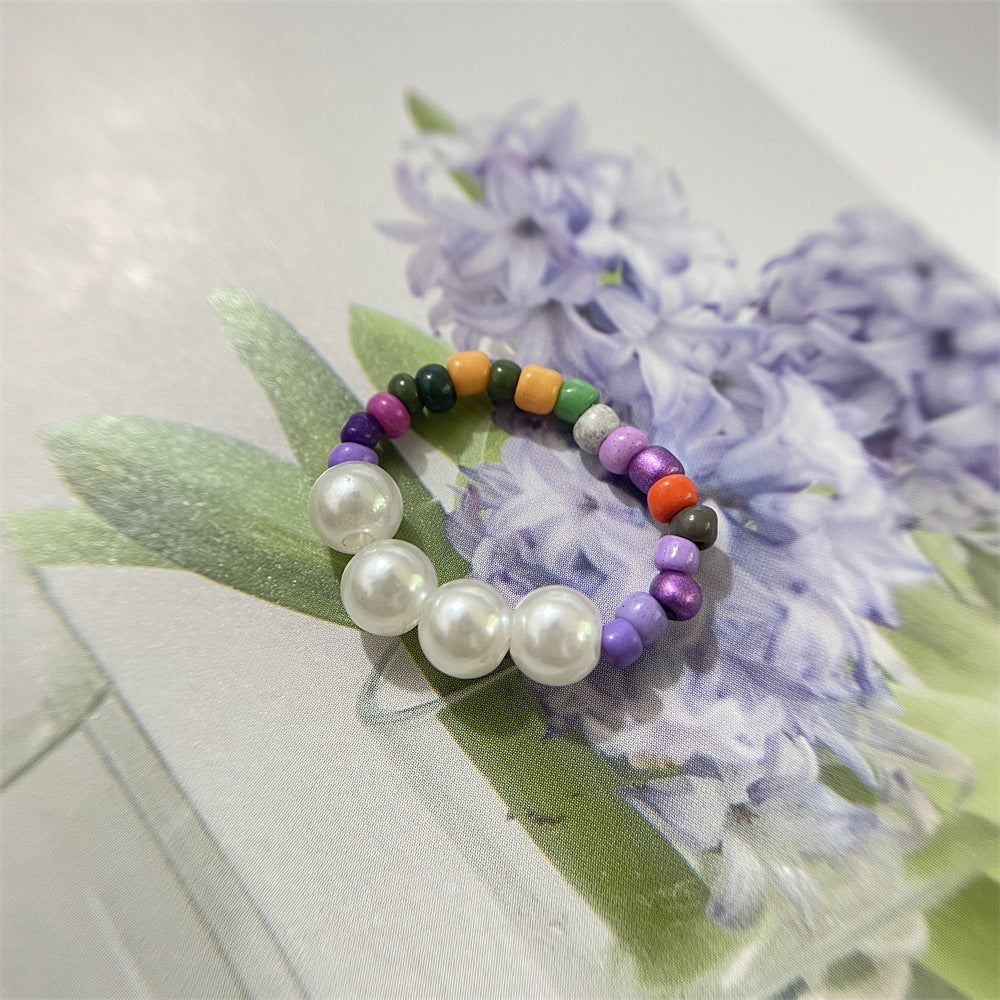 Bead Flower Colorful Woven Small Index Finger Female Rings