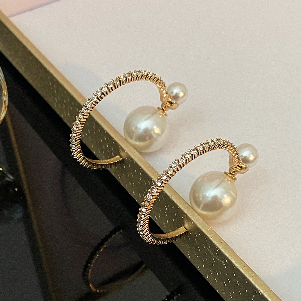 Geometric Pearl Rhinestone French Fashion Exaggerated Earrings