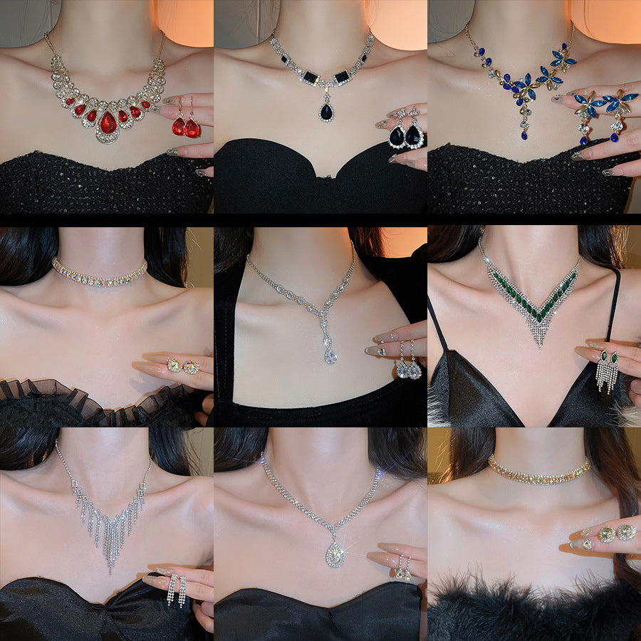 Light Luxury High-grade Zircon Niche Retro Clavicle Jewelry Set